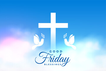 good friday background with realistic clouds and dove pace birds near the cross