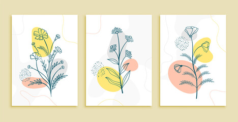 doodle line art flower leaves template set design