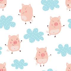 Seamless pattern with cute pigs.