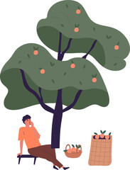 Man with Fresh Fruit Harvest Cartoon Illustration