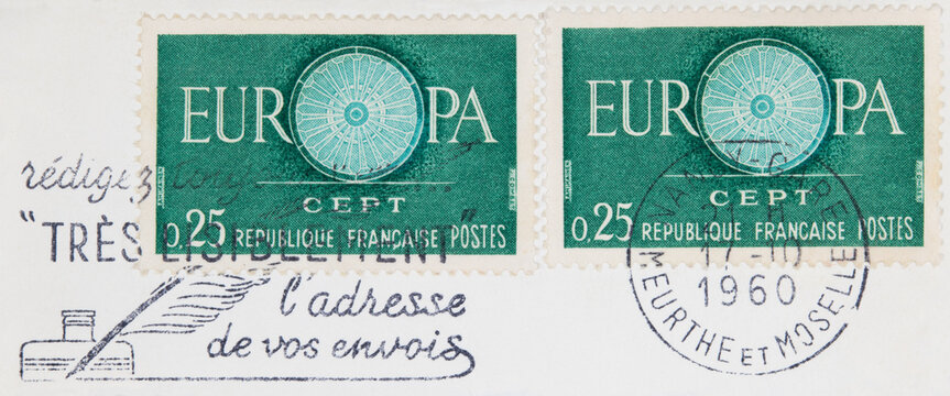 briefmarke stamp vintage retro alt old europa frankreich france french francaise slogan werbung tintenfass feder Adresse gut lesbar très lisiblement adresse