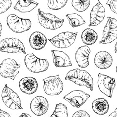 Dumplings seamless pattern. Hand drawn vector illustration. Food sketch background.