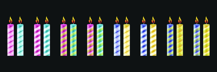 Vector set of striped candles of various colors