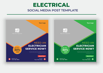 Need an electrician service now poster, Electrical Social Media Post and Flyer Template