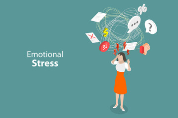 3D Isometric Flat Vector Conceptual Illustration of Emotional Stress, Mental Burnout, Depression and Frustration