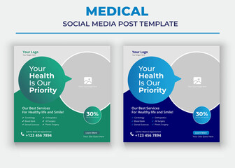 Your Health is our Priority poster, Medical Social Media Post and Flyer Template, Modern Healthcare Social Media Template Design