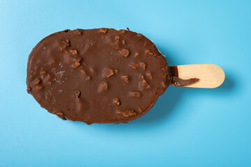 top view fresh chocolate outer popsicle on blue background