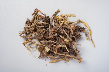 top view herb GanSong or Nardostachyos Radix et Rhizoma or Chinese Nardostachys Root and Rhizome