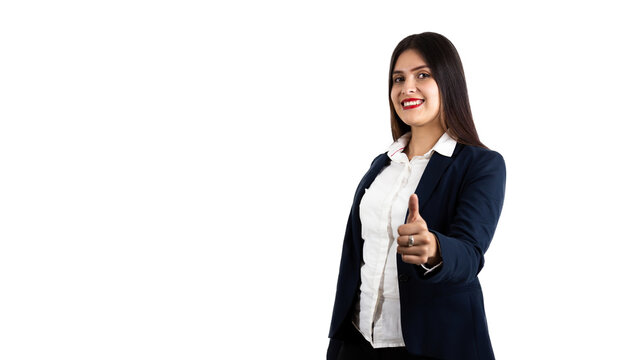 Latina Business Woman Smiling Giving Like On White Background