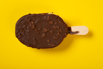 top view fresh chocolate outer popsicle on yellow background