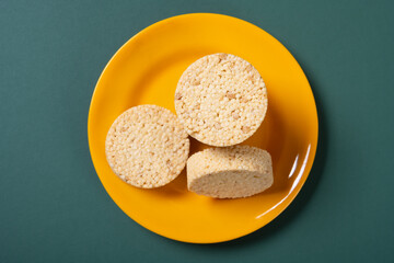 top view crisp rice cakes on a dish