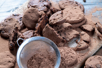 sweet crispy dessert of chocolate cookies with chocolate