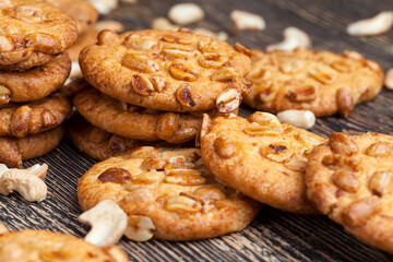 wheat-oatmeal cookies with peanuts, closeup