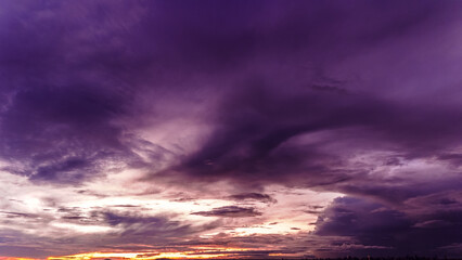 Dramatic sunset in the Sky through cumulus storm clouds, Timelapse. Awesome epic landscape. Amazing vibrant colors, in Goiania, Brazil