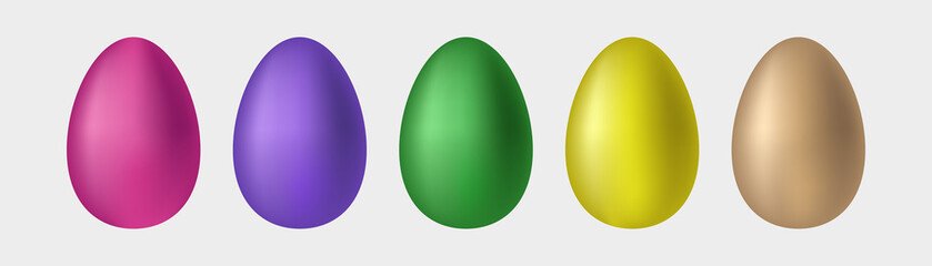 Glossy Easter eggs. Colorful design for postcard, invitation, illustration or website. Festive decor. Vector gradient.
