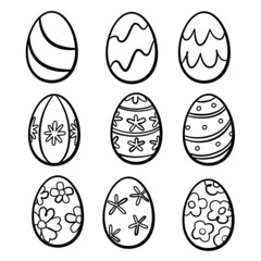 Set of Easter egg drawings, doodle style illustrations.