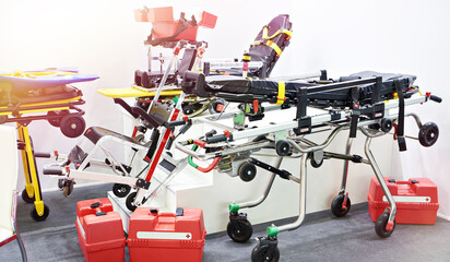 Medical trolleys for transporting patients to ambulances