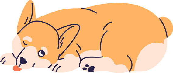 Cute Funny Corgi Lying Cartoon Illustration