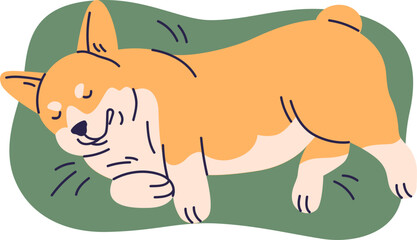 Cute Corgi Sleeping Cartoon Illustration