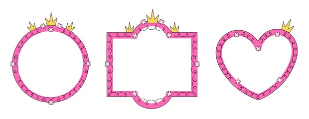 Set of princess mirror with crown and flowers in different shapes © Yulia Zelinskaya
