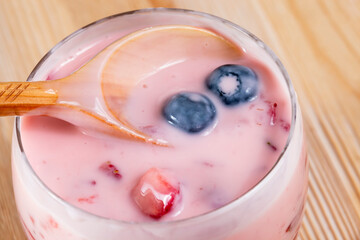 ripe and healthy blueberries with sauce and harvested