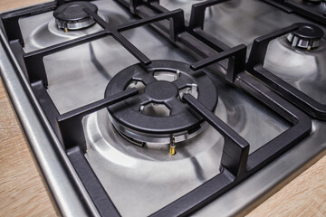 Gas household stove burner in a store close-up
