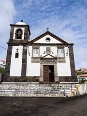 Fototapeta na wymiar Main facade of the Church of São Pedro, the Parish Church of Ponta Delgada. Flores Islands, Portugal.