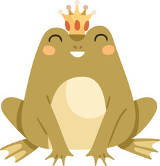 Cute Frog with Crown Childish Cartoon Illustration