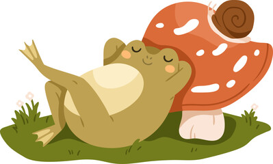 Cute Frog Relaxing Childish Cartoon Illustration