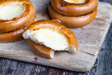 sweet dough pastries with sour cream and milk filling