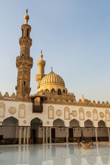 Minarets, dome and arches of Al-Azhar University that is the centre of Arabic literature and Islamic learning in the world. It has Al-Azhar mosque in Islamic Cairo. Cairo, Egypt