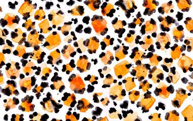 African savannah animal theme leopard pattern. Orange and black spotted wild animal watercolor illustration.