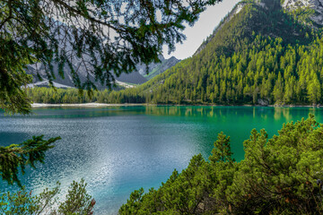 Famous Lake Prags in the italian dolomite alps