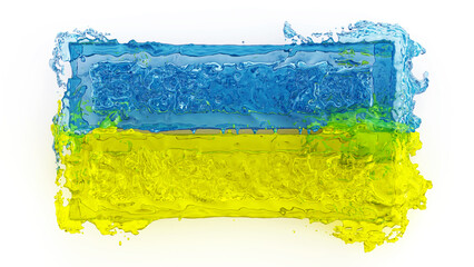 Obraz premium Ukrainian flag formed by colorful fluids, metaphor of resistance and strength to the Russian invasion, strength for peace, 3d rendering, 3d illustration