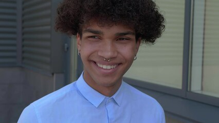 Curly haired African American man, close up