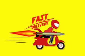 Boy with scooter showing fast service tag