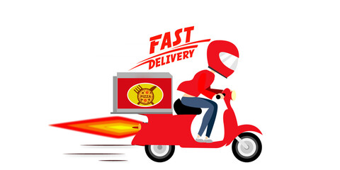 boy with scooter showing fast delivery service