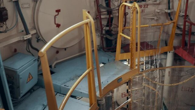 Hatch of mine of nuclear missile. Ballistic missile ready to launch.