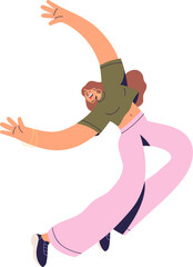 Happy Active Girl Dancing in Free Pose Cartoon Illustration © Good Studio