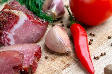 pork and bacon sliced during cooking