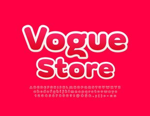 Vector bright Emblem Vogue Store. Creative glossy Font. Modern Alphabet Letters and Numbers set