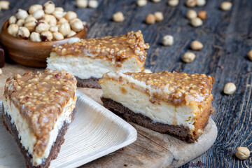 sweet and delicious cake with nuts and caramel