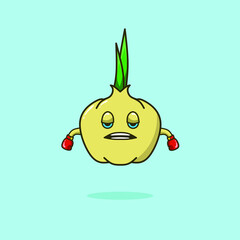 Garlic boxing cute character emotion emoticon logo design vector. Colorful sticker art with soft background.
