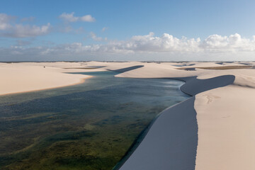Foto aérea do Parque Nacional dos Lençóis Maranhenses, na cidade de Santo Amaro, Maranhão -...