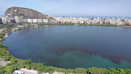Red algae phytoplankton red tide phenomenon in Lagoa Rodrigo de Freitas, Rio de Janeiro, Brazil