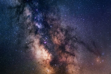 The Milky way. Lagoon nebula. Landscape with Milky way galaxy. Night sky with stars. Galaxy M87