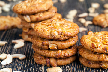 wheat-oatmeal cookies with peanuts, closeup