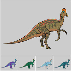 set of different color crested dinosaurs - Isolated on light background - herbivorous dinosaurs collection set - Dinosaur and prehistoric reptile animal
