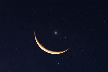 Naklejka na ściany i meble Sky night stars and moon, islamic night.
