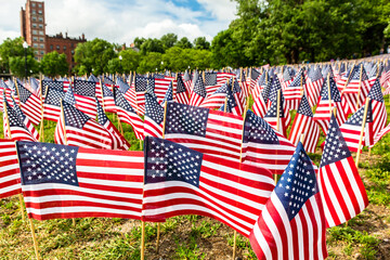 American flags for memorial day. Gardens of Boston Common, Boston, Massachusetts, USA
